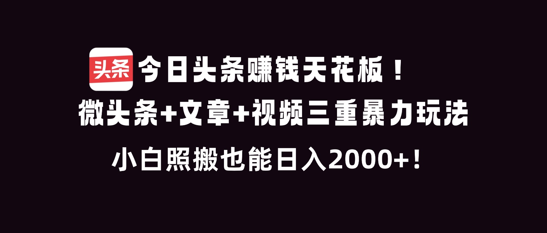 （16888期）今日头条赚钱天花板！微头条+文章+视频三重暴利玩法，小白照搬也能日人2000+|无忧资源社