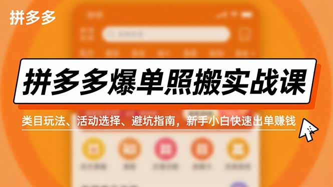 (16838期)拼多多爆单照搬实战课,类目玩法、活动选择、避坑指南,新手小白快速出单赚钱|无忧资源社