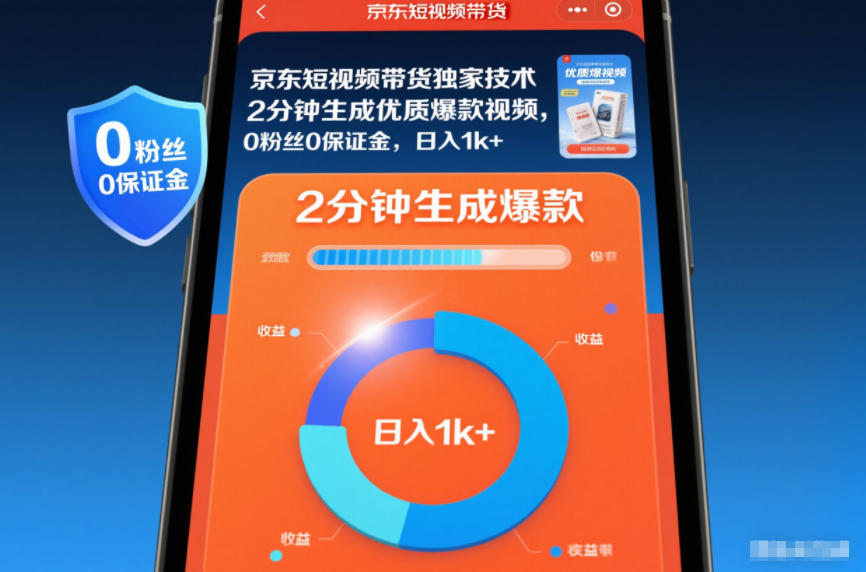 京东短视频带货独家技术,2分钟生成一条优质爆款视频,0粉丝0保证金,日入1k+【揭秘】|无忧资源社