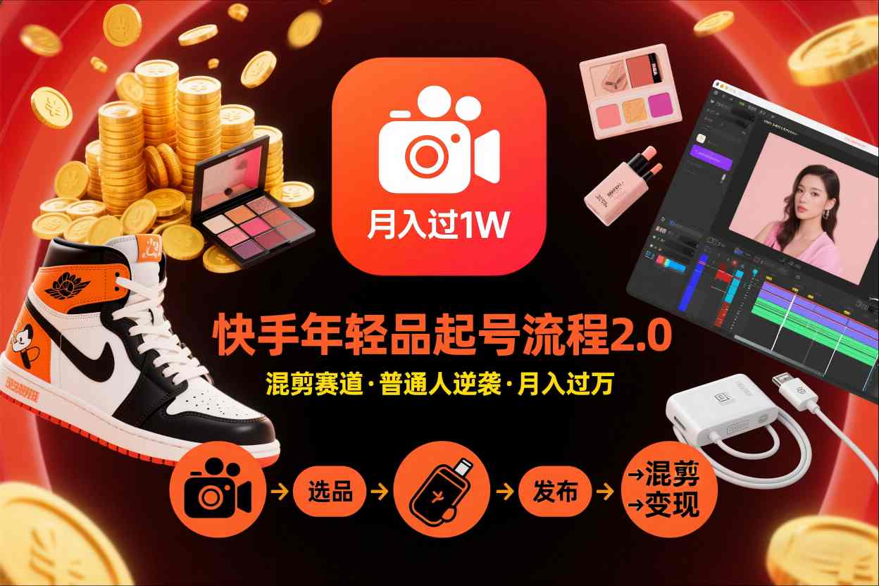 快手短视频带货年轻品起号流程2.0，快手年轻品混剪赛道，普通人也能月入过1W|无忧资源社