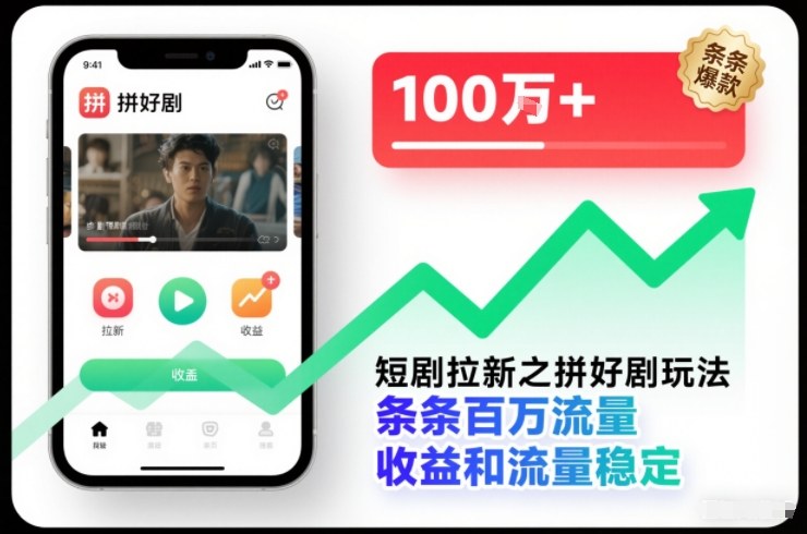 短剧拉新之拼好剧玩法，条条百万流量，收益和流量稳定|无忧资源社