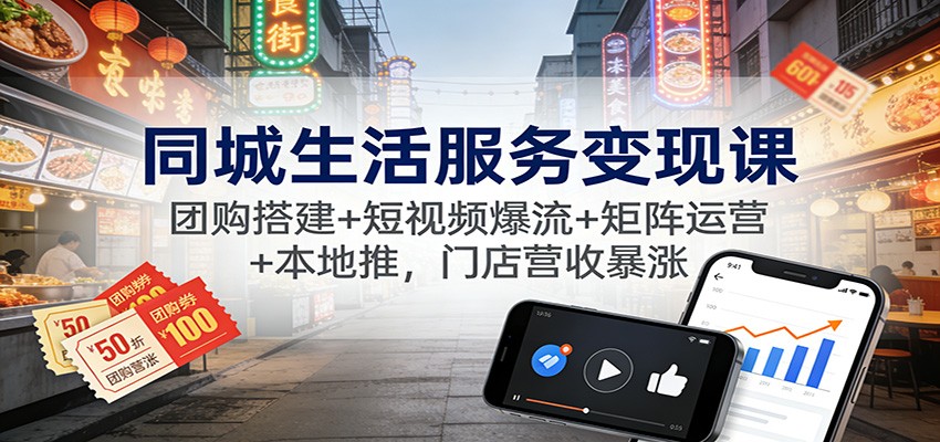 同城生活服务变现课：团购搭建+短视频爆流+矩阵运营+本地推，门店营收暴涨|无忧资源社