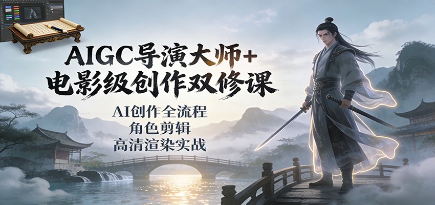 AIGC导演大师+电影级创作双修课：AI创作全流程、角色剪辑、高清渲染实战|无忧资源社