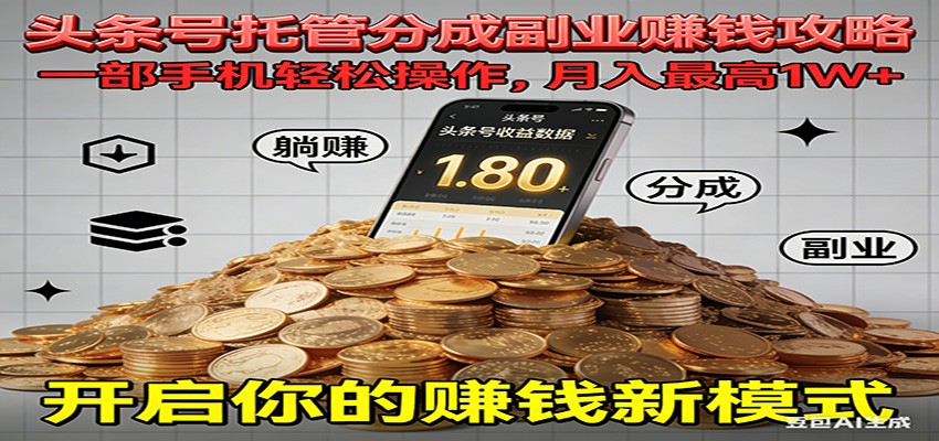 全程托管今日头条,一部手机就可以开干,最高躺赚1W+|无忧资源社