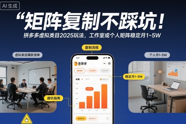 矩阵复制不踩坑！拼多多虚拟类目2025玩法，工作室或者个人矩阵稳定月1-5W【揭秘】|无忧资源社