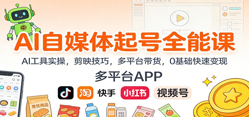AI自媒体起号全能课：AI工具实操，剪映技巧，多平台带货，0基础快速变现|无忧资源社