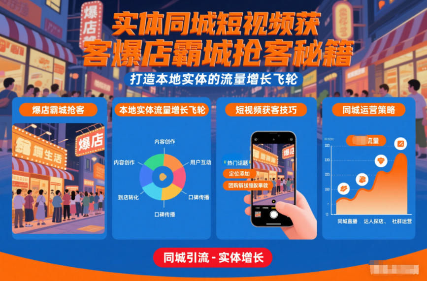 实体同城短视频获客爆店霸城抢客秘籍，打造本地实体的流量增长飞轮|无忧资源社