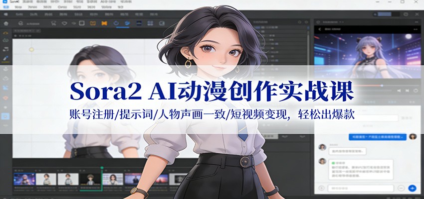 Sora2 AI动漫创作实战课：账号注册/提示词/人物声画一致/短视频变现，轻松出爆款|无忧资源社