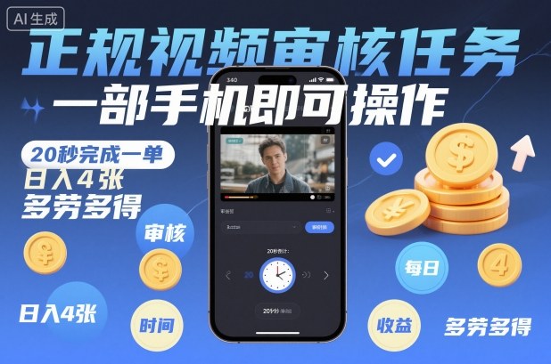 正规视频审核任务，一部手机即可操作，20秒完成一单，日入4张，多劳多得【揭秘】|无忧资源社