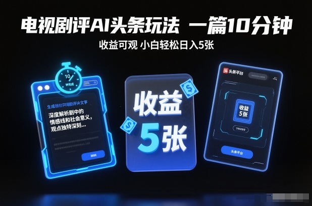 电视剧评AI头条玩法,一篇10分钟,收益可观,小白轻松日入5张+【独家】|无忧资源社