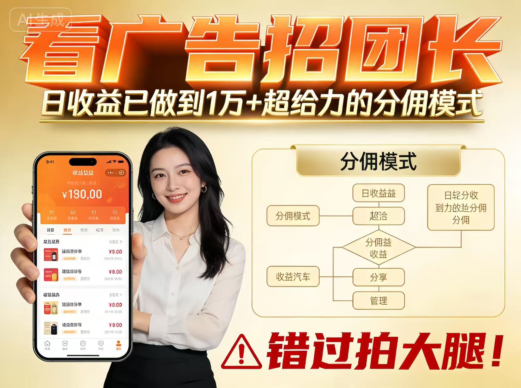 看广告招团长，团队收益已做到日入1万，分佣模式超给力，错过拍大腿|无忧资源社