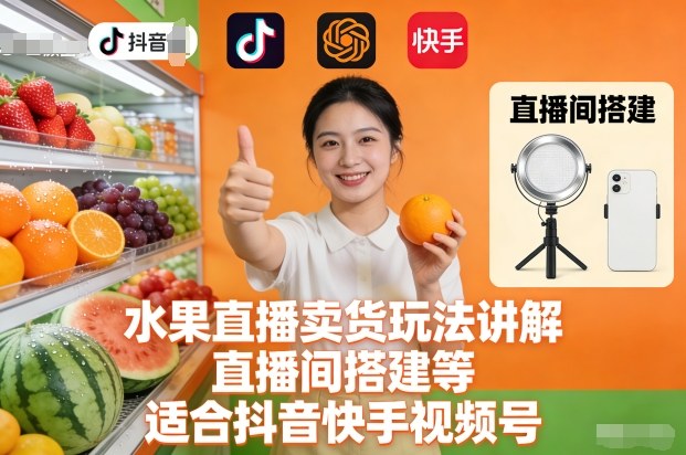 水果直播卖货玩法讲解、直播间搭建等,适合抖音快手视频号|无忧资源社