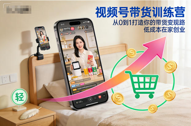 视频号带货训练营，从0到1打造你的带货变现路，低成本在家创业|无忧资源社