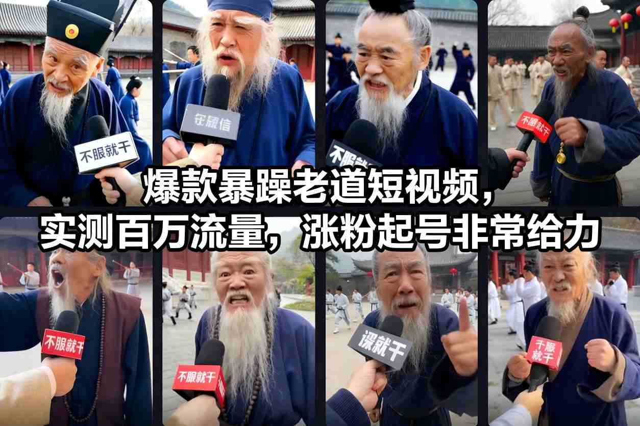 爆款暴躁老道短视频，实测百万流量，涨粉起号非常给力|无忧资源社