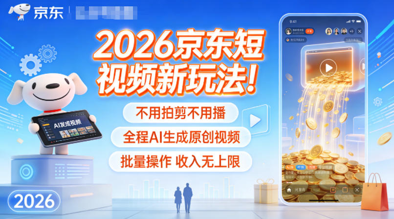 2026京东短视频新玩法！不用拍剪不用播，全程AI生成原创视频，批量操作收入无上限|无忧资源社