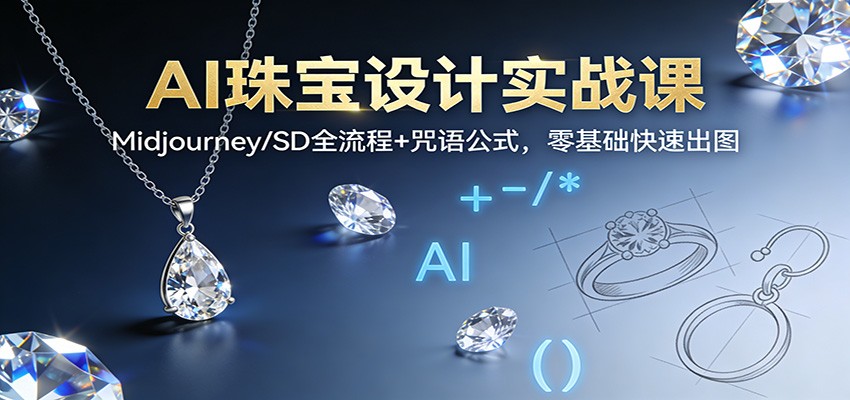 AI珠宝设计实战课：Midjourney/SD全流程+咒语公式，零基础快速出图|无忧资源社