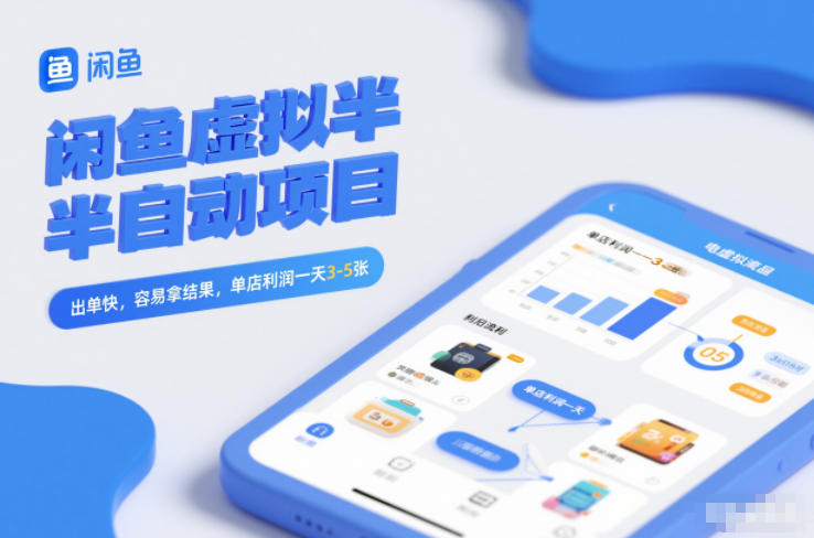 闲鱼虚拟半自动项目，出单快，容易拿结果，单店利润一天3-5张|无忧资源社