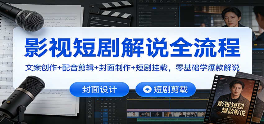 影视短剧解说全流程：文案创作+配音剪辑+封面制作+短剧挂载，零基础学爆款解说|无忧资源社