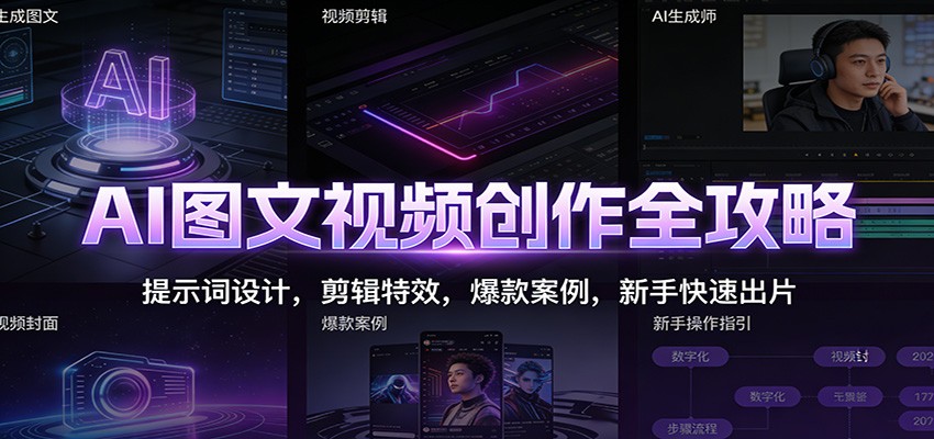 AI图文视频创作全攻略：提示词设计，剪辑特效，爆款案例，新手快速出片|无忧资源社