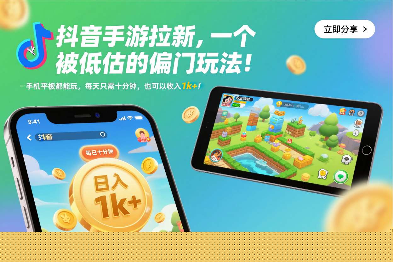 抖音手游拉新,一个被低估的偏门玩法!手机平板都能玩,每天只需十分钟,也可以收入1k+【揭秘】|无忧资源社