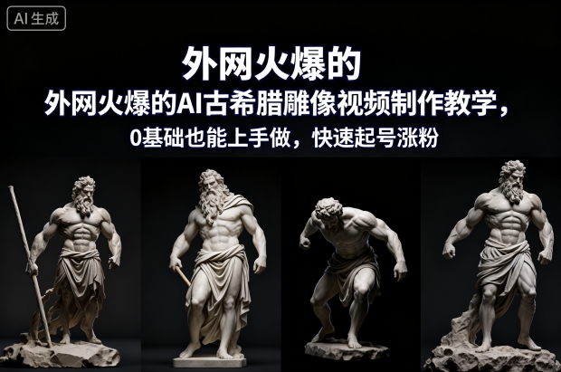 外网火爆的AI古希腊雕像视频制作教学，0基础也能上手做，快速起号涨粉|无忧资源社