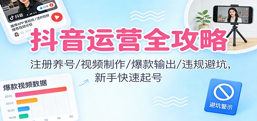 抖音运营全攻略：注册养号/视频制作/爆款输出/违规避坑，新手快速起号|无忧资源社