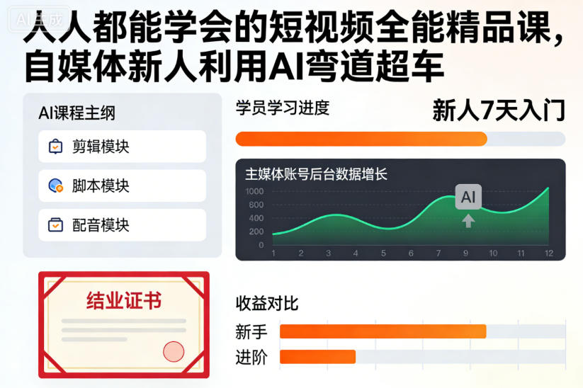 人人都能学会的短视频全能精品课,自媒体新人利用AI弯道超车|无忧资源社