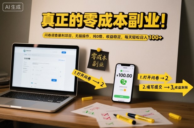 真正的零成本副业!问卷调查暴利项目,无脑操作,纯0撸,收益稳定,每天轻松日入100+【揭秘】|无忧资源社