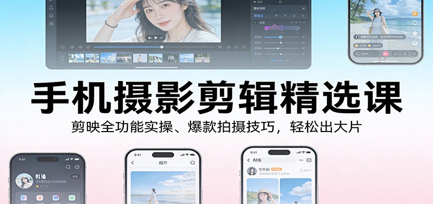 手机摄影剪辑精选课：剪映全功能实操、爆款拍摄技巧，轻松出大片|无忧资源社