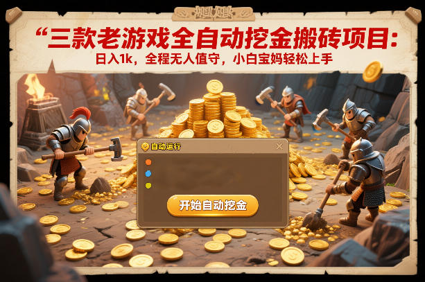 三款老游戏全自动挖金搬砖项目：日入1k，全程无人值守，小白宝妈轻松上手【揭秘】|无忧资源社