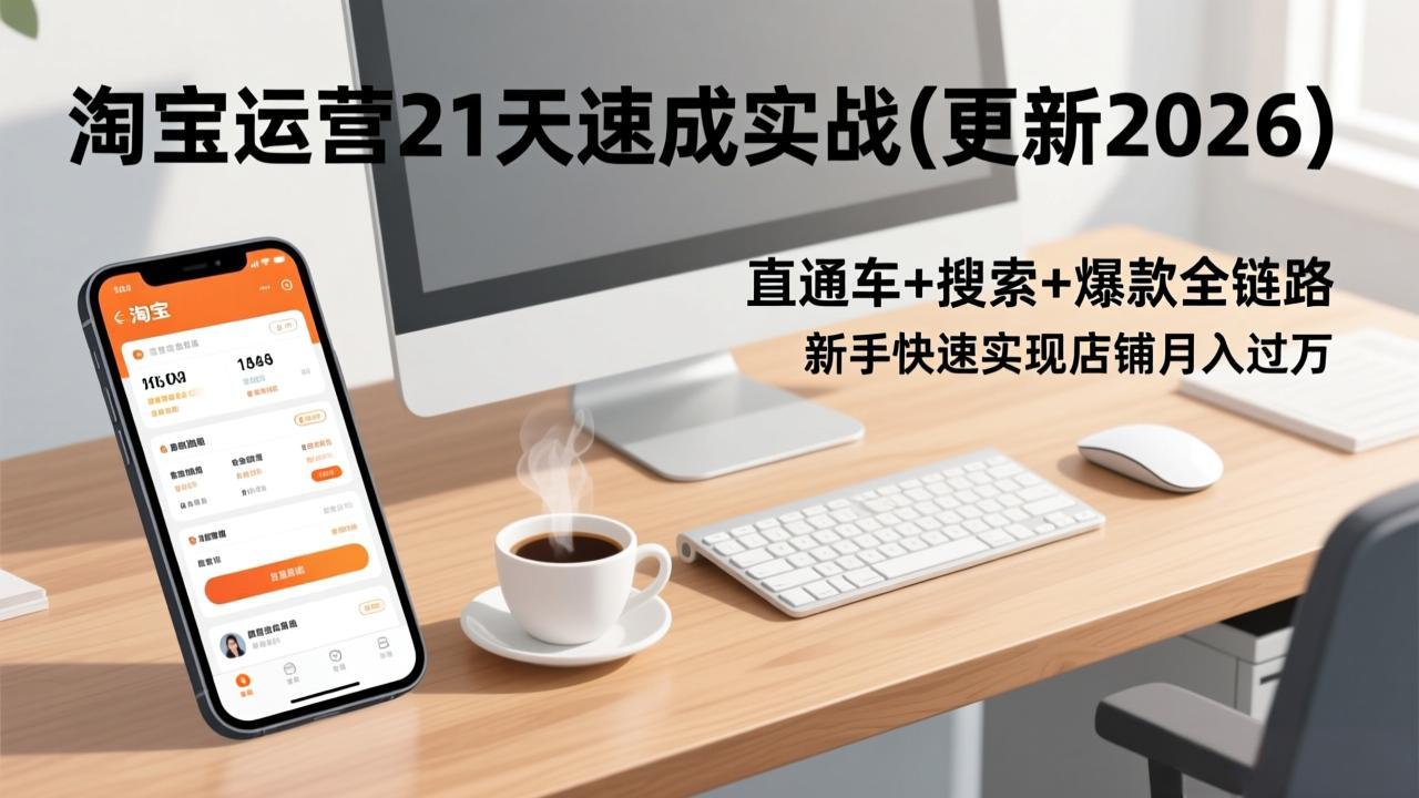 （17201期）淘宝运营21天速成实战(更新2026)，直通车+搜索+爆款全链路，新手快速实现店铺月入过万|无忧资源社