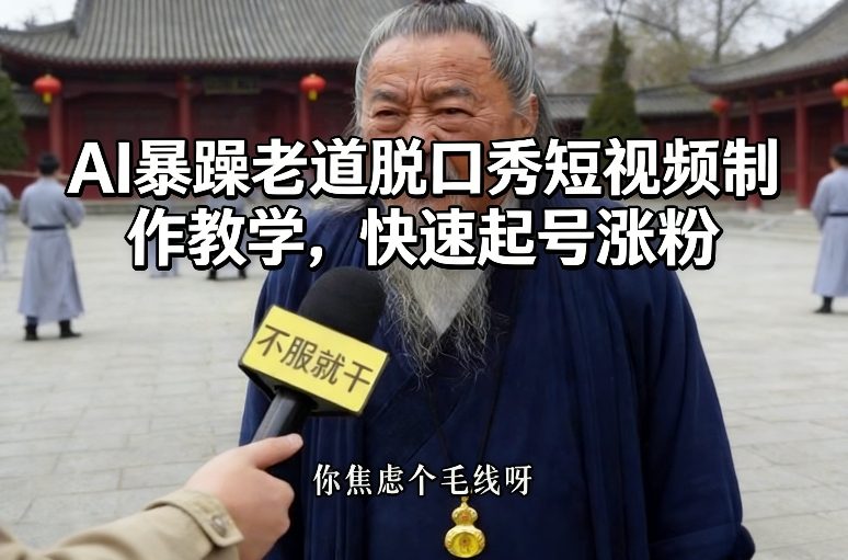 AI暴躁老道脱口秀短视频制作教学,快速起号涨粉|无忧资源社