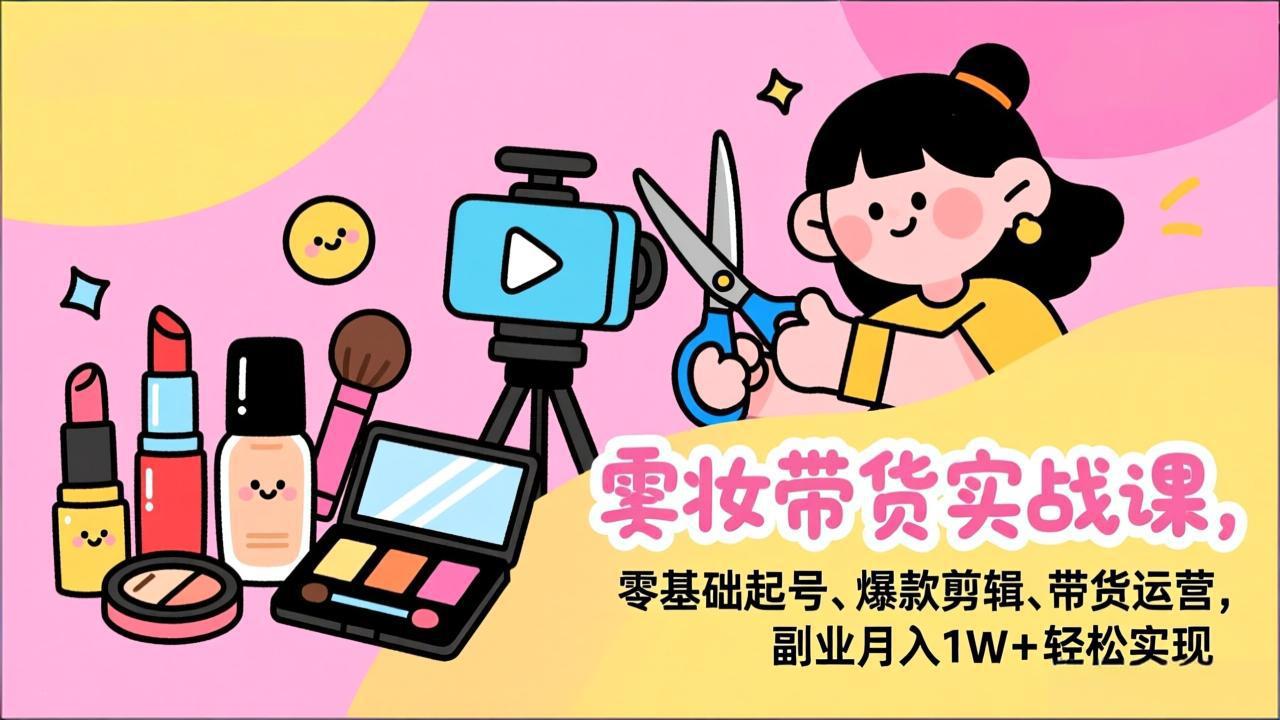 （17189期）美妆带货实战课，零基础起号、爆款剪辑、带货运营，副业月入1W+轻松实现|无忧资源社