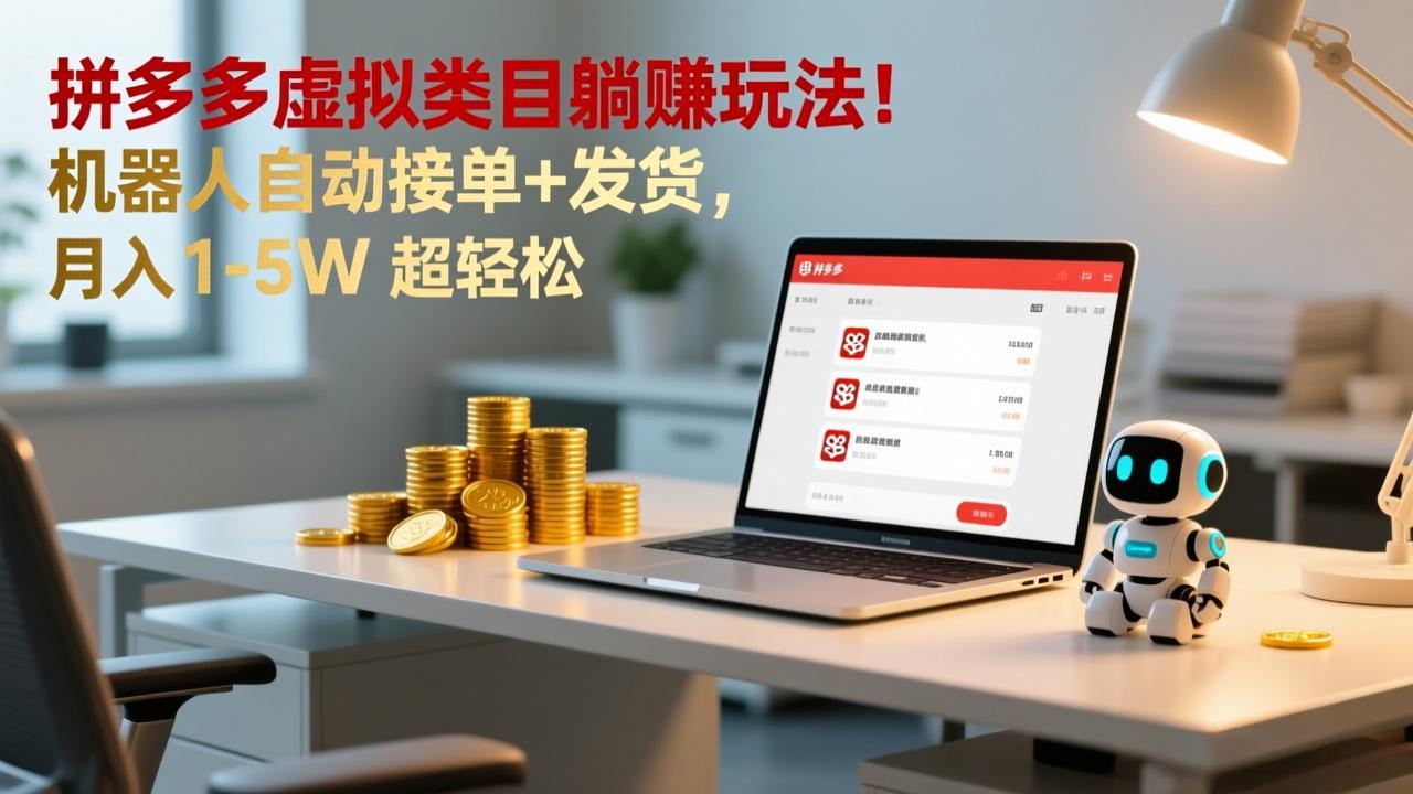 (17174期)多多虚拟类目躺赚玩法!机器人自动接单+发货,月入 1-5W 超轻松|无忧资源社