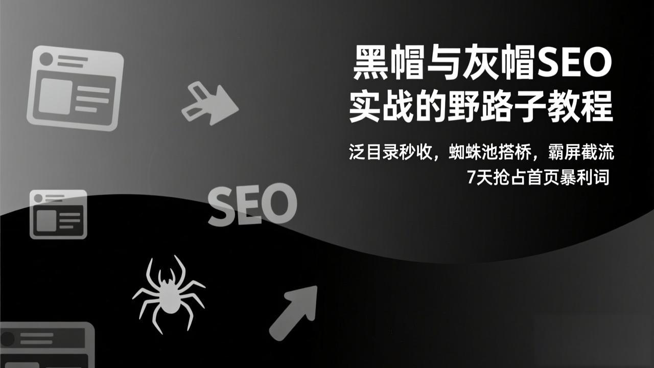 （17125期）黑帽与灰帽SEO实战的野路子教程：泛目录秒收，蜘蛛池搭桥，霸屏截流，7天抢占首页暴利词|无忧资源社