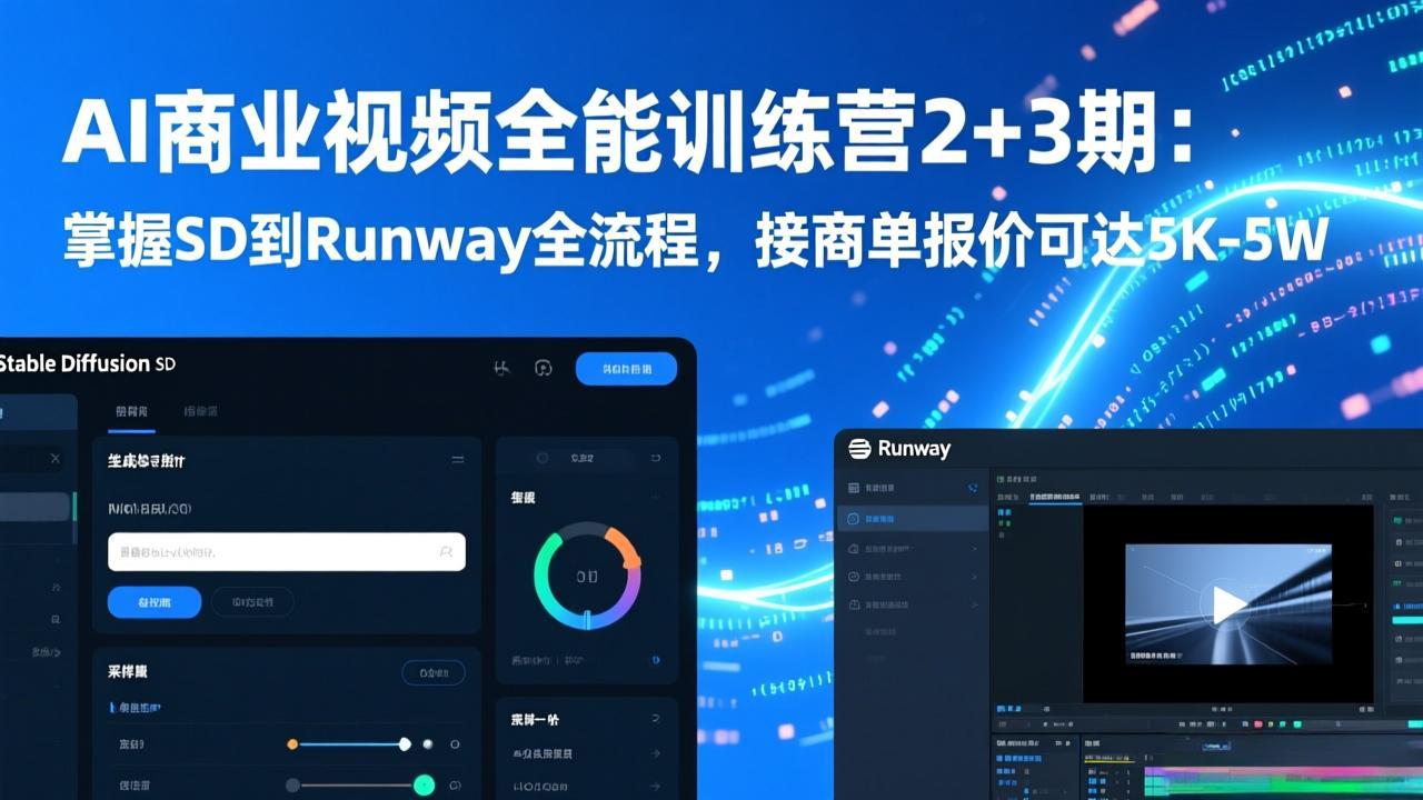 （17235期）AI商业视频全能训练营2+3期：掌握SD到Runway全流程，接商单报价可达5K-5W|无忧资源社
