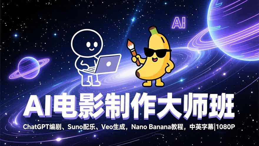 (17011期)AI电影制作大师班:ChatGPT编剧、Suno配乐、Veo生成,Nano Banana教程,中英字幕|1080P|无忧资源社