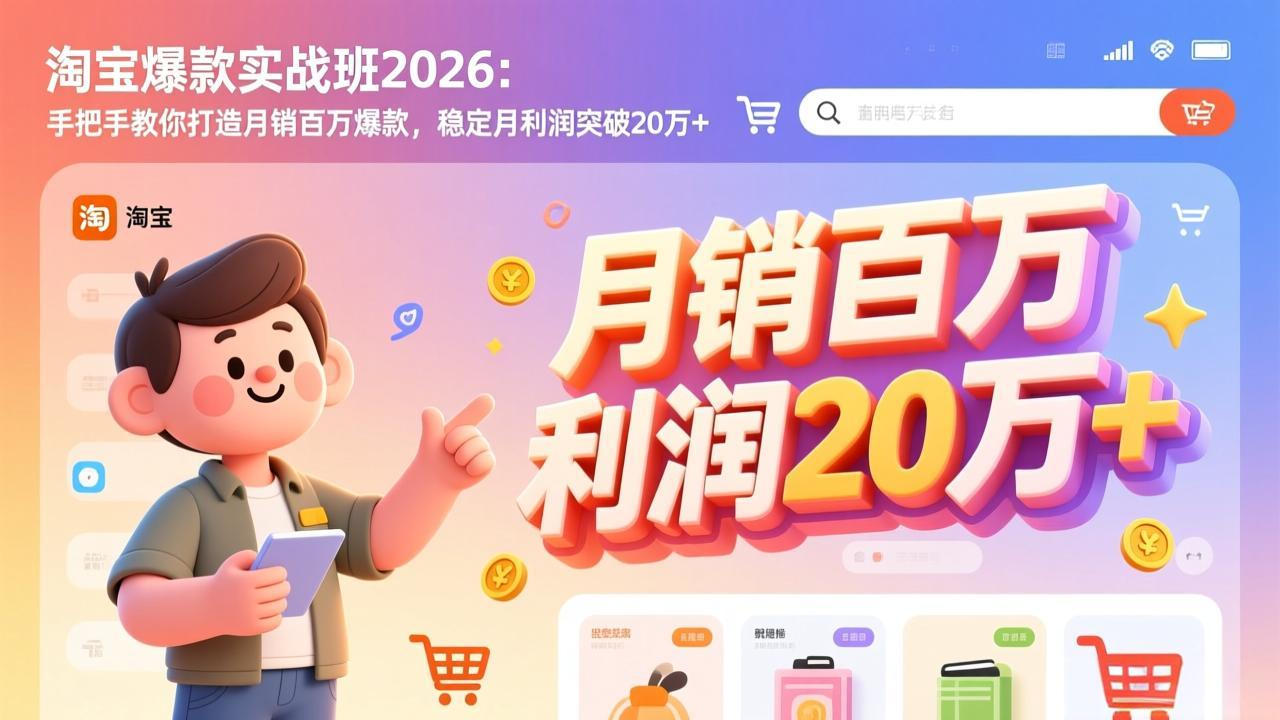 （17209期）淘宝爆款实战班2026：手把手教你打造月销百万爆款，稳定月利润突破20万+|无忧资源社