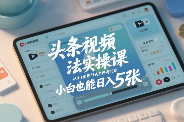 头条视频玩法实操课，从0-1全细节头条所有问题，小白也能日入5张|无忧资源社