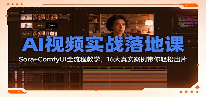 AI视频实战落地课：Sora+ComfyUI全流程教学，16大真实案例带你轻松出片|无忧资源社