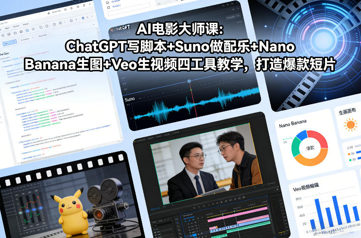 AI电影大师课：ChatGPT写脚本+Suno做配乐+Nano Banana生图+Veo生视频，打造爆款短片|无忧资源社