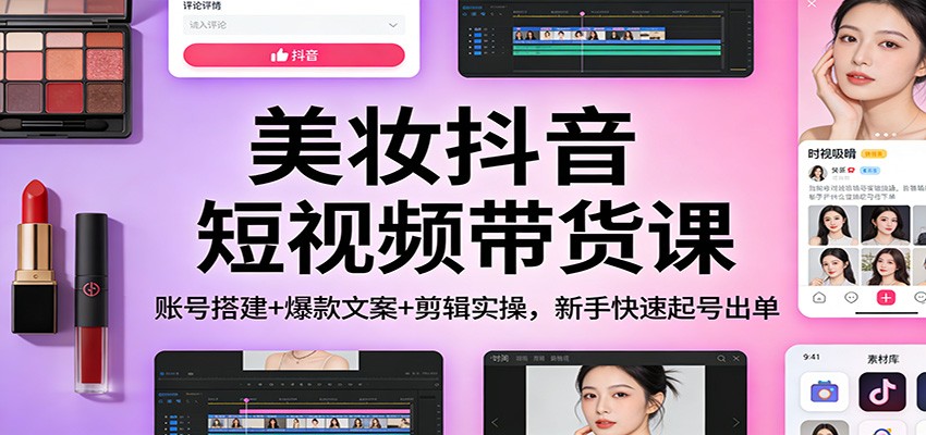 美妆抖音短视频带货课：账号搭建+爆款文案+剪辑实操，新手快速起号出单|无忧资源社