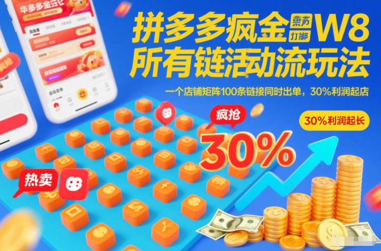 拼多多疯狂活动流玩法，所有链接全部打标，一个店铺矩阵100条链接同时出单，30%利润起店|无忧资源社
