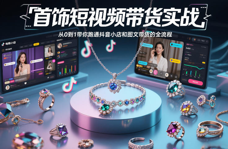 首饰短视频带货实战，从0到1带你跑通抖音小店和图文带货的全流程|无忧资源社