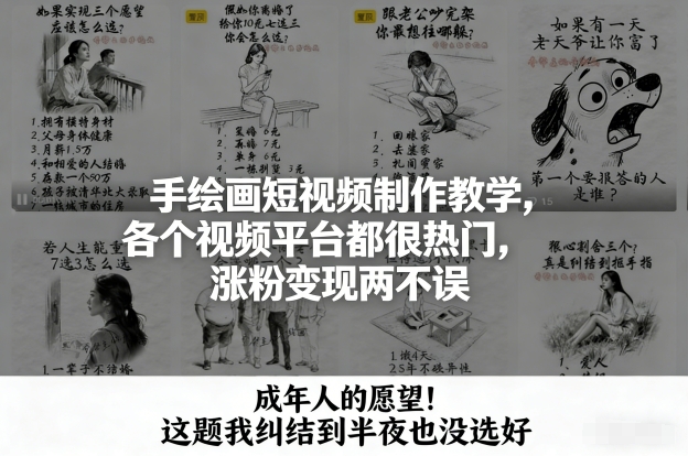 手绘画短视频制作教学，各个视频平台都很热门，涨粉变现两不误|无忧资源社