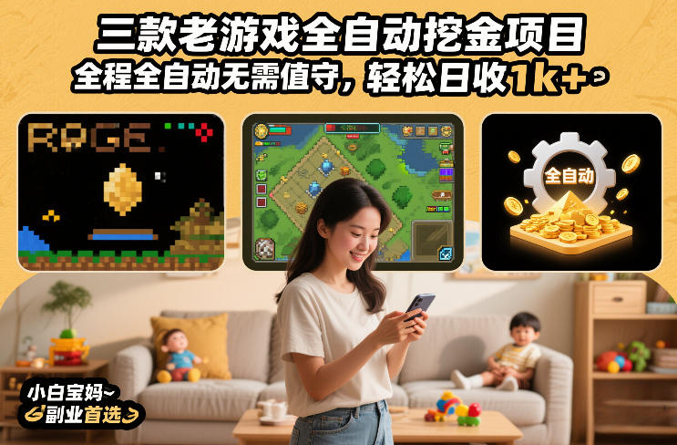 三款老游戏全自动挖金项目，全程全自动无需值守，轻松日收1k+，小白宝妈副业首选【揭秘】|无忧资源社