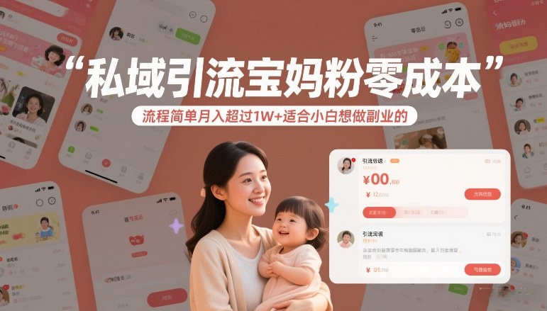 私域引流宝妈粉零成本流程简单月入超过1W+适合小白想做副业的|无忧资源社