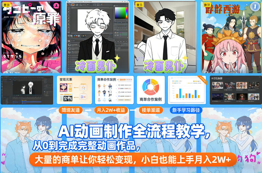 AI动画制作全流程教学，从0到完成完整动画作品，大量的商单让你轻松变现，小白也能上手月入2W+|无忧资源社