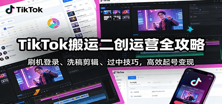 TikTok搬运二创运营全攻略：刷机登录、洗稿剪辑 、过中技巧，高效起号变现|无忧资源社