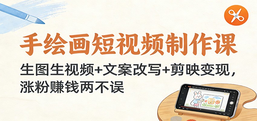 手绘画短视频制作课：生图生视频+文案改写+剪映变现，涨粉赚钱两不误|无忧资源社